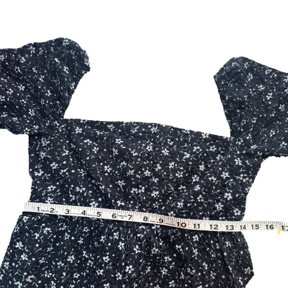 Anthro Maeve Size 4 Navy White Floral Eyelet Lace Puff Sleeve A-Line Mini Dress - Picture 8 of 10